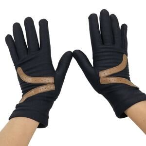 Sheer Energy 1990s Vintage Black & Brown Leather Riding Gloves Women's Retro